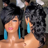 Pangdonglai 80S90S Mullet Wig Human Hair Wigs10A Pixie Cut Wig For Black Women Mullet 12Inch Pixie Cut Wig For Women Pixie Curly