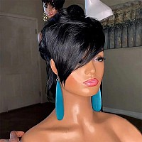 Pangdonglai 80S90S Mullet Wig Human Hair Wigs10A Pixie Cut Wig For Black Women Mullet 12Inch Pixie Cut Wig For Women Pixie Curly