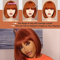 Sakalaka Ginger Orange Wear And Go Straight Bob Wig With Bangs Human Hair 180 Density 350 Short Bob Wig Human Hair Glueless Rea