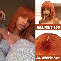 Sakalaka Ginger Orange Wear And Go Straight Bob Wig With Bangs Human Hair 180 Density 350 Short Bob Wig Human Hair Glueless Rea