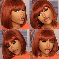 Sakalaka Ginger Orange Wear And Go Straight Bob Wig With Bangs Human Hair 180 Density 350 Short Bob Wig Human Hair Glueless Rea