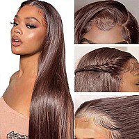 Sdamey 13X6 Straight Wigs Chocolate Brown Transarent Hd Lace Front Wigs Human Hair With Baby Hair 180 Density Straight Glueless