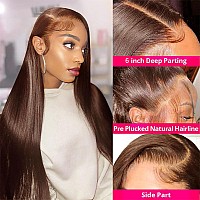 Sdamey 13X6 Straight Wigs Chocolate Brown Transarent Hd Lace Front Wigs Human Hair With Baby Hair 180 Density Straight Glueless