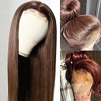 Sdamey 13X6 Straight Wigs Chocolate Brown Transarent Hd Lace Front Wigs Human Hair With Baby Hair 180 Density Straight Glueless