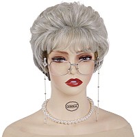 Gnimegil Short Curly Hair Wigs For Women Silver Grey Wig Old Lady Costume Grandma Wig Gray Synthetic Wigs Mommy Granny Wig Silv