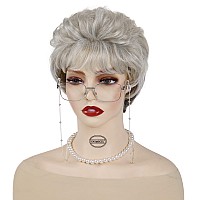 Gnimegil Short Curly Hair Wigs For Women Silver Grey Wig Old Lady Costume Grandma Wig Gray Synthetic Wigs Mommy Granny Wig Silv