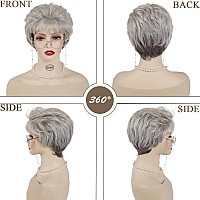 Gnimegil Short Curly Hair Wigs For Women Silver Grey Wig Old Lady Costume Grandma Wig Gray Synthetic Wigs Mommy Granny Wig Silv