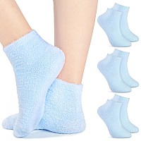 Janmercy 3 Pairs Aloe Socks Moisturizing Spa Socks Infused Socks Gel Sleeping Fuzzy Socks Dry Feet Socks Non Slip Lotion Socks F