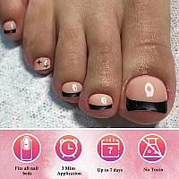 Addfavor 120Pcs Nude Press On Toenails French Black Press Ons Toe Nails Short Square Full Cover Glossy Acrylic False Toes Nail