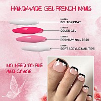 Addfavor 120Pcs Nude Press On Toenails French Black Press Ons Toe Nails Short Square Full Cover Glossy Acrylic False Toes Nail