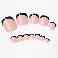 Addfavor 120Pcs Nude Press On Toenails French Black Press Ons Toe Nails Short Square Full Cover Glossy Acrylic False Toes Nail