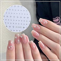 6Sheets Heart Star Nail Art Stickers 3D French Silver Glitter Nail Decals Designer Nail Supplies Metallic Silver Star Love Heart