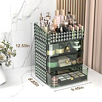 Rosoenvi Makeup Organizer For Vanity Stackable Cosmetics Organizer And Storage Cosmetic Display Cases With 3 Drawers And 1 Tra