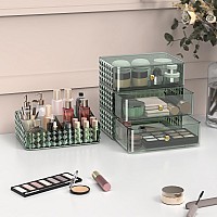 Rosoenvi Makeup Organizer For Vanity Stackable Cosmetics Organizer And Storage Cosmetic Display Cases With 3 Drawers And 1 Tra