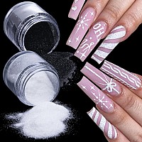 Black White Nail Glitter Powder 6 Jars Extra Fine Sugar Glitter For Nails French Tips Dipping Powder Sugar Sand Coating Effec