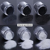 Black White Nail Glitter Powder 6 Jars Extra Fine Sugar Glitter For Nails French Tips Dipping Powder Sugar Sand Coating Effec