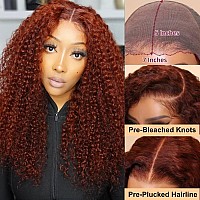 Yiroo Bye Bye Knots Reddish Brown Curly Invisible Knots Wear And Go 7X5 Pre Cut Lace Front Wigs Human Hair Glueless Deep Curly H