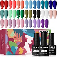 Jodsone 23 Pcs Gel Nail Polish Set With Base Glossy And Matte Top Coat Multicolored Gel Nail Long Lasting Suitable For All Seaso