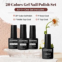 Jodsone 23 Pcs Gel Nail Polish Set With Base Glossy And Matte Top Coat Multicolored Gel Nail Long Lasting Suitable For All Seaso