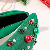 Ivyu Christmas Headbands For Women Adults Girls Green Headband With Jeweled Pearl Sparkly Headbands