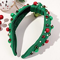 Ivyu Christmas Headbands For Women Adults Girls Green Headband With Jeweled Pearl Sparkly Headbands