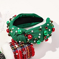 Ivyu Christmas Headbands For Women Adults Girls Green Headband With Jeweled Pearl Sparkly Headbands