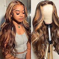 Fascara Highlight Body Wave Human Hair Wigs For Women 13X4 Lace Front Wig Transparent Lace Frontal Wigs Honey Blonde Lace Front