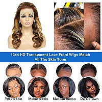 Fascara Highlight Body Wave Human Hair Wigs For Women 13X4 Lace Front Wig Transparent Lace Frontal Wigs Honey Blonde Lace Front