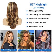 Fascara Highlight Body Wave Human Hair Wigs For Women 13X4 Lace Front Wig Transparent Lace Frontal Wigs Honey Blonde Lace Front