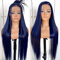 Mitimes 13X6 Dark Blue Straight Hd Lace Front Wig Preplucked Glueless Long Straight Blue Lace Front Wigs Synthetic Wear And Go