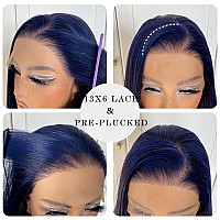 Mitimes 13X6 Dark Blue Straight Hd Lace Front Wig Preplucked Glueless Long Straight Blue Lace Front Wigs Synthetic Wear And Go