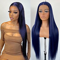 Mitimes 13X6 Dark Blue Straight Hd Lace Front Wig Preplucked Glueless Long Straight Blue Lace Front Wigs Synthetic Wear And Go