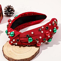 Ivyu Christmas Headbands For Women Adults Girls Red Headband With Jeweled Pearl Sparkly Headbands