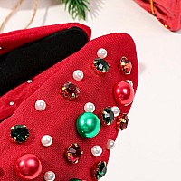 Ivyu Christmas Headbands For Women Adults Girls Red Headband With Jeweled Pearl Sparkly Headbands