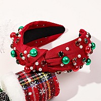 Ivyu Christmas Headbands For Women Adults Girls Red Headband With Jeweled Pearl Sparkly Headbands