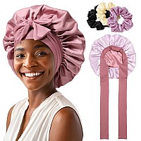 Reversible Satin Bonnet For Women With 3Pcs Hair Scrunchies Tie Band Hair Bonnet For Sleeping Large 2 Layered Silk Sleeping Cap