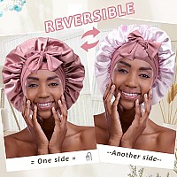 Reversible Satin Bonnet For Women With 3Pcs Hair Scrunchies Tie Band Hair Bonnet For Sleeping Large 2 Layered Silk Sleeping Cap