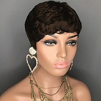 Aiweise Pixie Cut Wig Human Hair Short Human Hair Wigs For Black Women Short Brown Wig Layered Wavy Pixie Wigs Short Glueless Wi