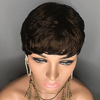 Aiweise Pixie Cut Wig Human Hair Short Human Hair Wigs For Black Women Short Brown Wig Layered Wavy Pixie Wigs Short Glueless Wi