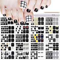 Danneasy 20 Sheets Black Toe Nail Stickers Full Nail Wraps Toenail Polish Strips Self Adhesive Toes Nail Polish Stickers Gel Nai