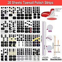 Danneasy 20 Sheets Black Toe Nail Stickers Full Nail Wraps Toenail Polish Strips Self Adhesive Toes Nail Polish Stickers Gel Nai