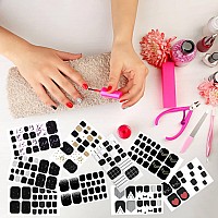 Danneasy 20 Sheets Black Toe Nail Stickers Full Nail Wraps Toenail Polish Strips Self Adhesive Toes Nail Polish Stickers Gel Nai