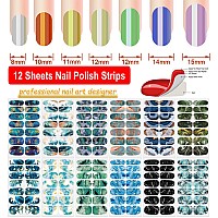 Danneasy 12 Sheets Marble Nail Polish Stickers Full Nail Wraps Press On Nail Polish Strips Gel Nail Strips Self Adhesive Fingern