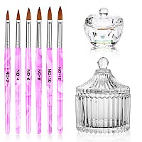 Acrylic Nail Brush Dappen Dish Set 6Pcs Nail Art Pen And 2Pcs Crystal Dappen Dish For Acrylic Nails Manicure Bowl Cup Glass Co