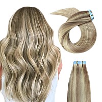 Yilite Tape In Remy Hair Extension Color 18 Ash Blonde Highlighted 613 Bleach Blonde Hair Extensions P18613 Ash Blonde Highli