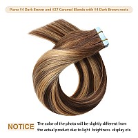 Yilite Tape In Hair Extensions Human Hair 12Inch 20Pcs 40G Balayage Dark Brown To Caramel Blonde P427T4 Balayage Chocolate B