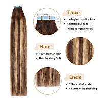 Yilite Tape In Hair Extensions Human Hair 12Inch 20Pcs 40G Balayage Dark Brown To Caramel Blonde P427T4 Balayage Chocolate B