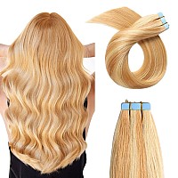 Yilite Tape In Human Hair Extensions 24 Inches 50G 20Pcs Strawberry Blonde 27 Highlighted Bleach Blonde 613 Piano Color P27