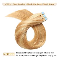 Yilite Tape In Human Hair Extensions 24 Inches 50G 20Pcs Strawberry Blonde 27 Highlighted Bleach Blonde 613 Piano Color P27