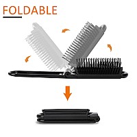 Portable Travel Hair Brush Small Foldable Hairbrush Compact Hair Brush With Mirror And Round Tip Nylon Bristles For Women And M